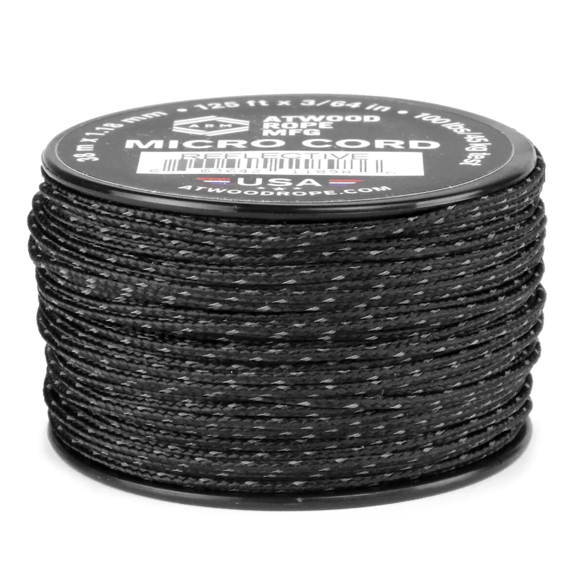 Black with Refelective Tracers - Atwood Micro Cord - The Paracord Store