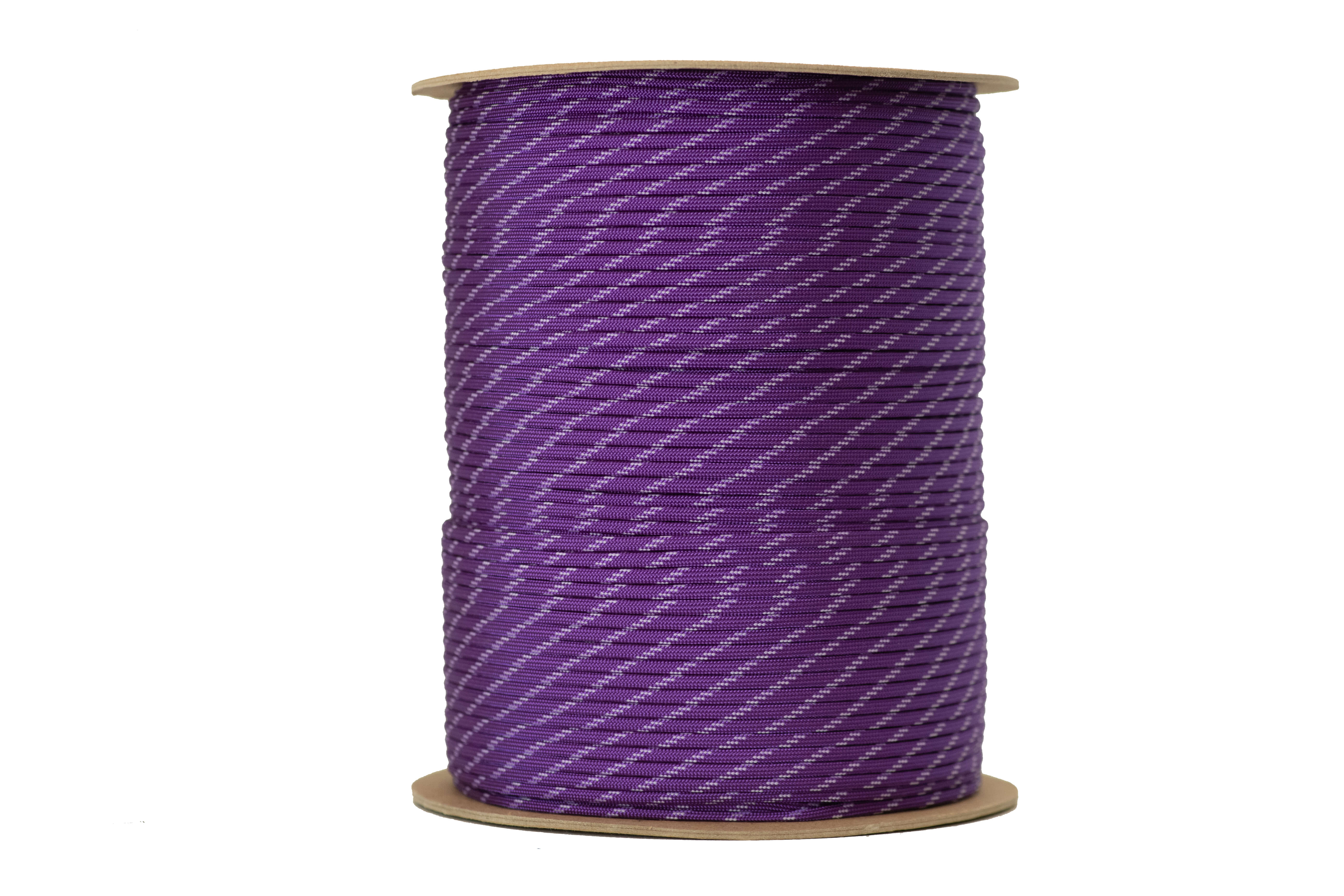 Paracord 550 de color morado ácido con 3 marcadores que brillan en la oscuridad