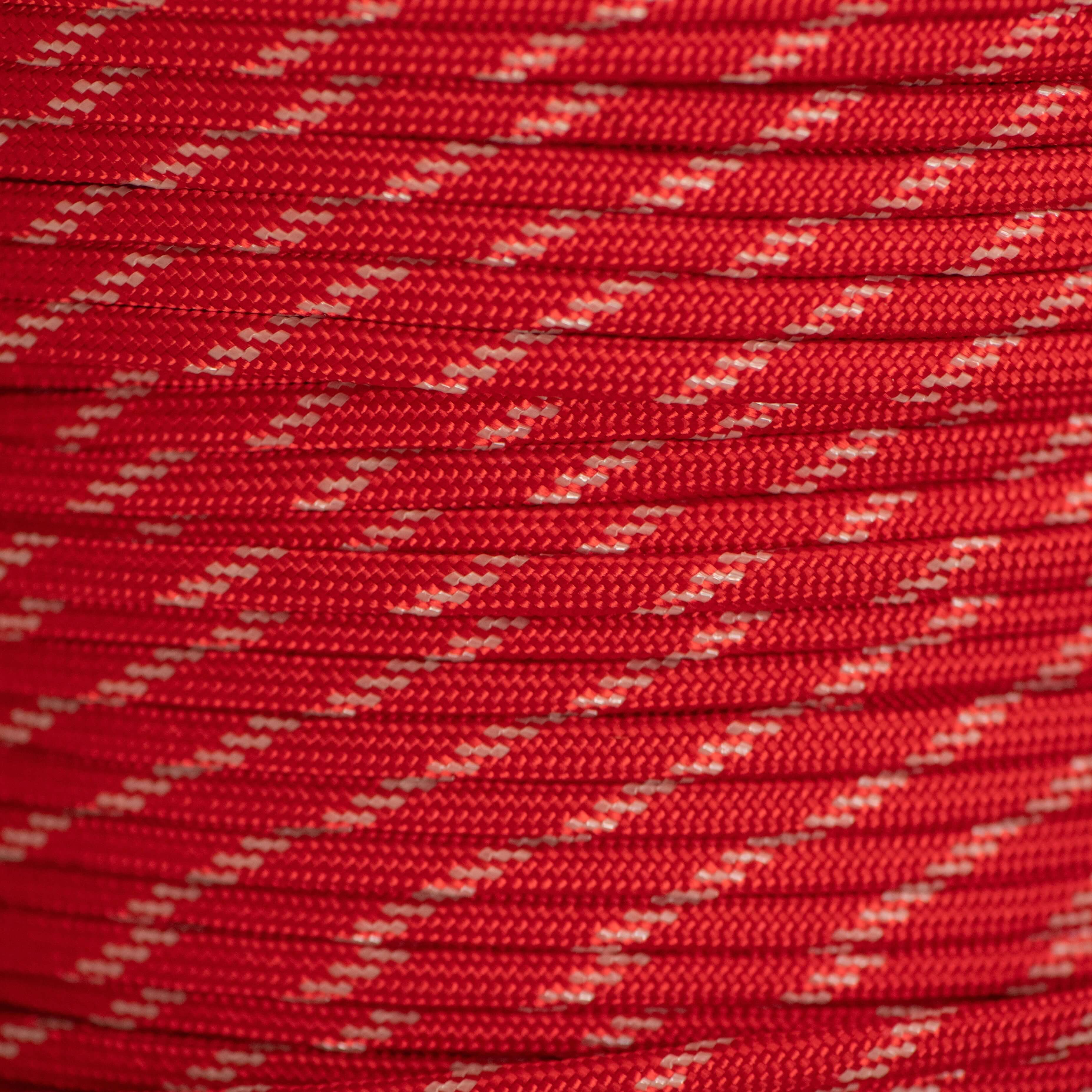 Paracord 550 rojo imperial con 3 marcadores que brillan en la oscuridad