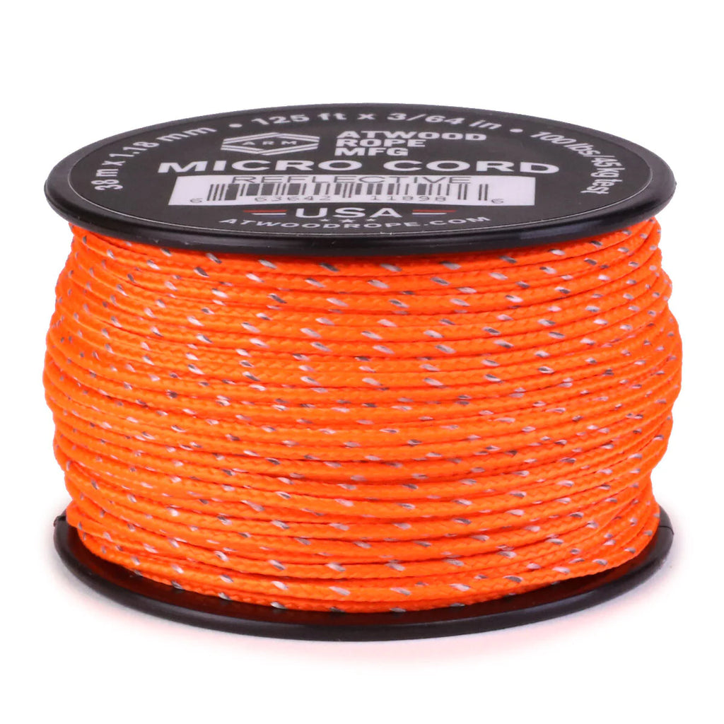 Neon Orange Micro Cord with Reflective Tracers - 125 Feet