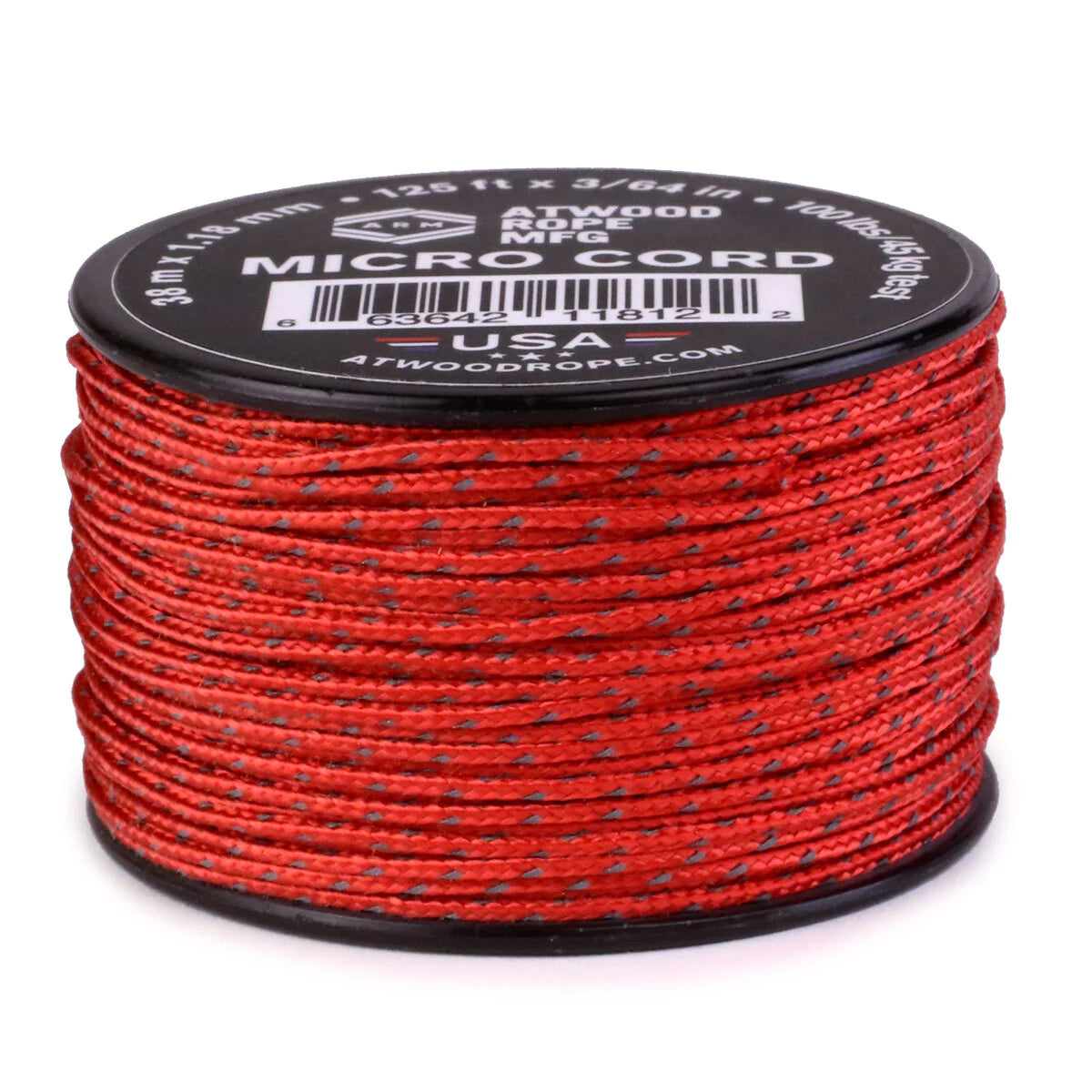 Red with Refelective Tracers Micro Cord - 125 ft