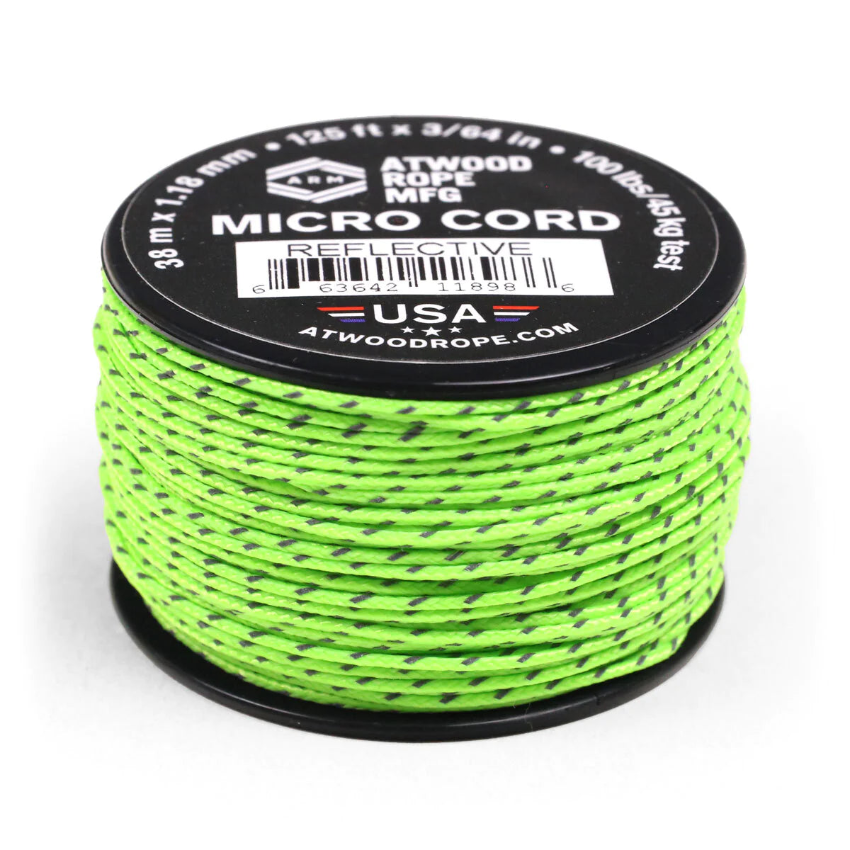 Cordón micro Atwood verde neón con marcadores reflectantes