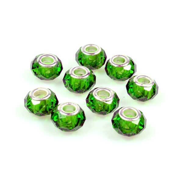 Round Dark Green Faceted Charm Bead